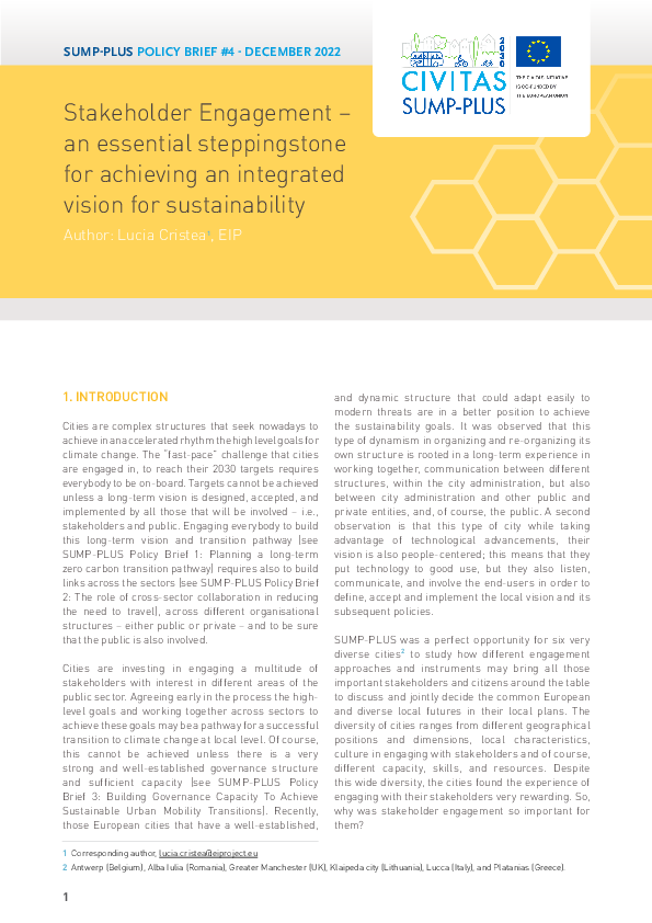 Policy brief 4: Stakeholder Engagement – an essential steppingstone for achieving an integrated vision for sustainability