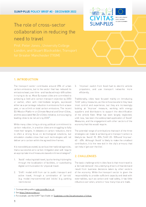 Policy brief 2: The role of cross-sector collaboration in reducing the need to travel